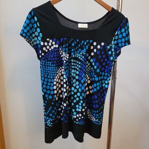 Pretty Good Wmns Sz L Tunic Style Top Polkadot Style With Swirl Design Black,...